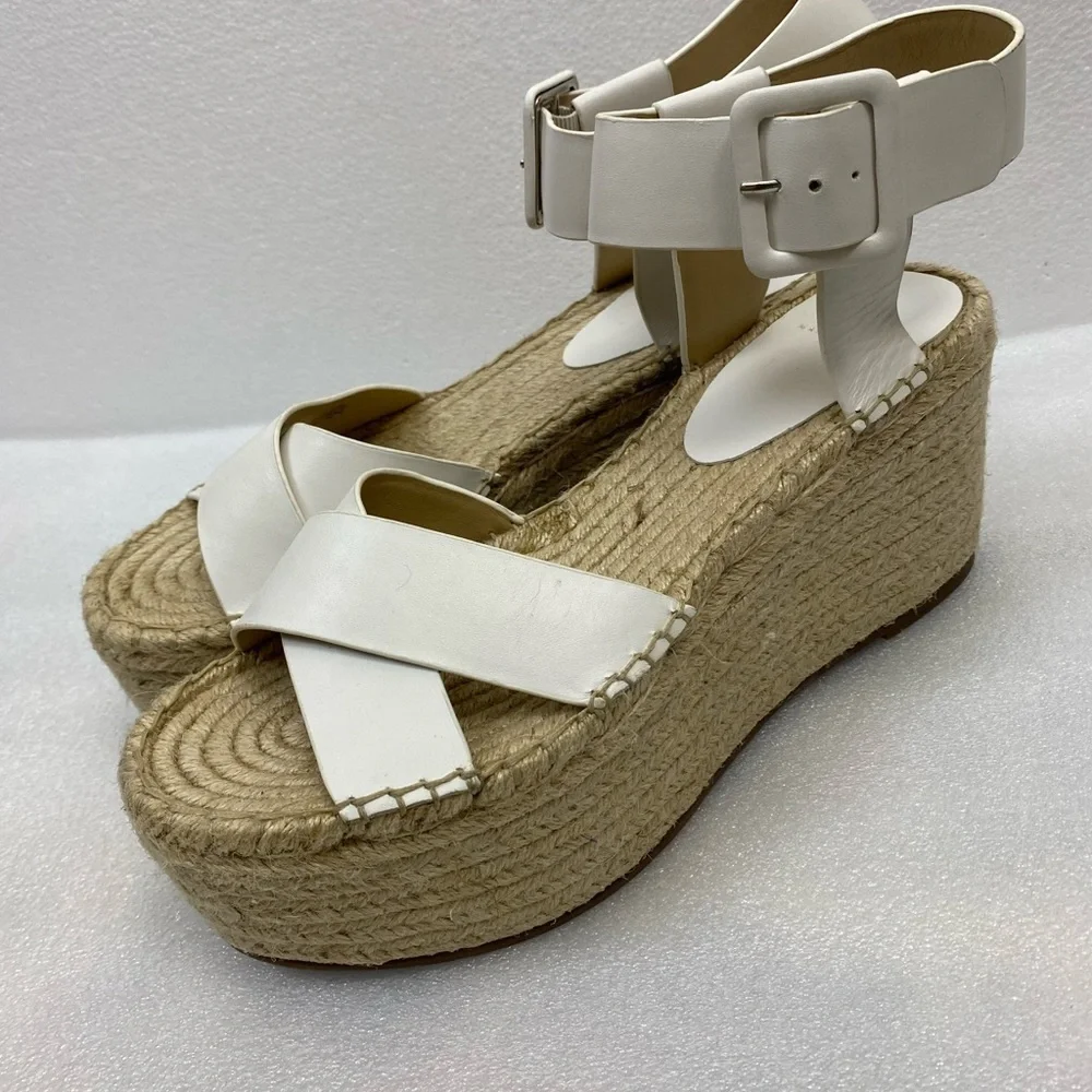 Marc Fisher Randall‎ Platform Wedge Espadrille White Leather Summer sandals 10 M